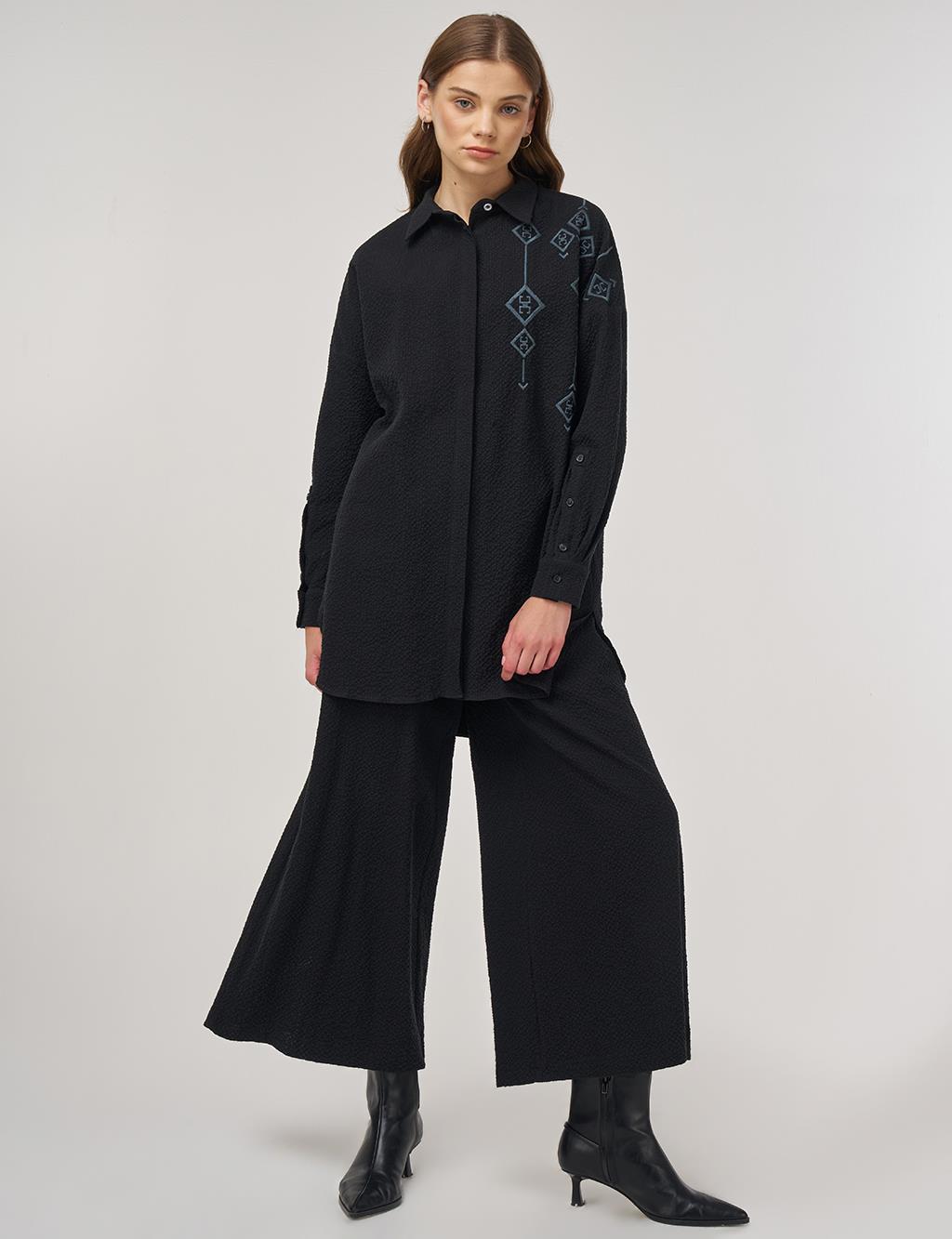 Embroidered Cotton Two-Piece Set Black
