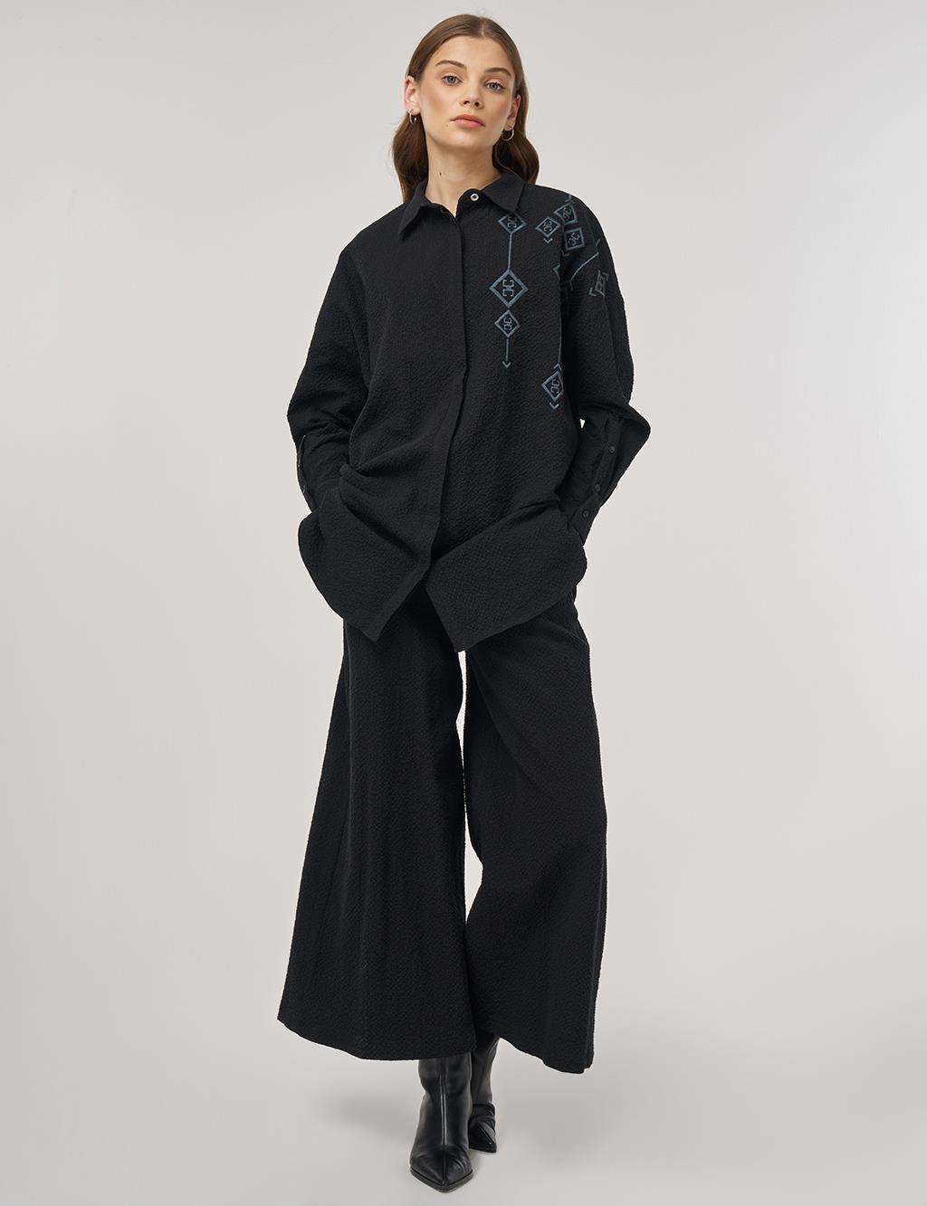 Embroidered Cotton Two-Piece Set Black