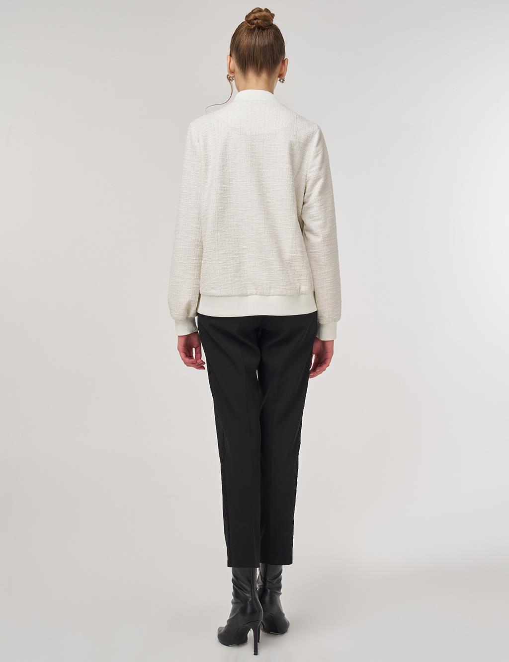 College Collar Bomber Jacket Cream