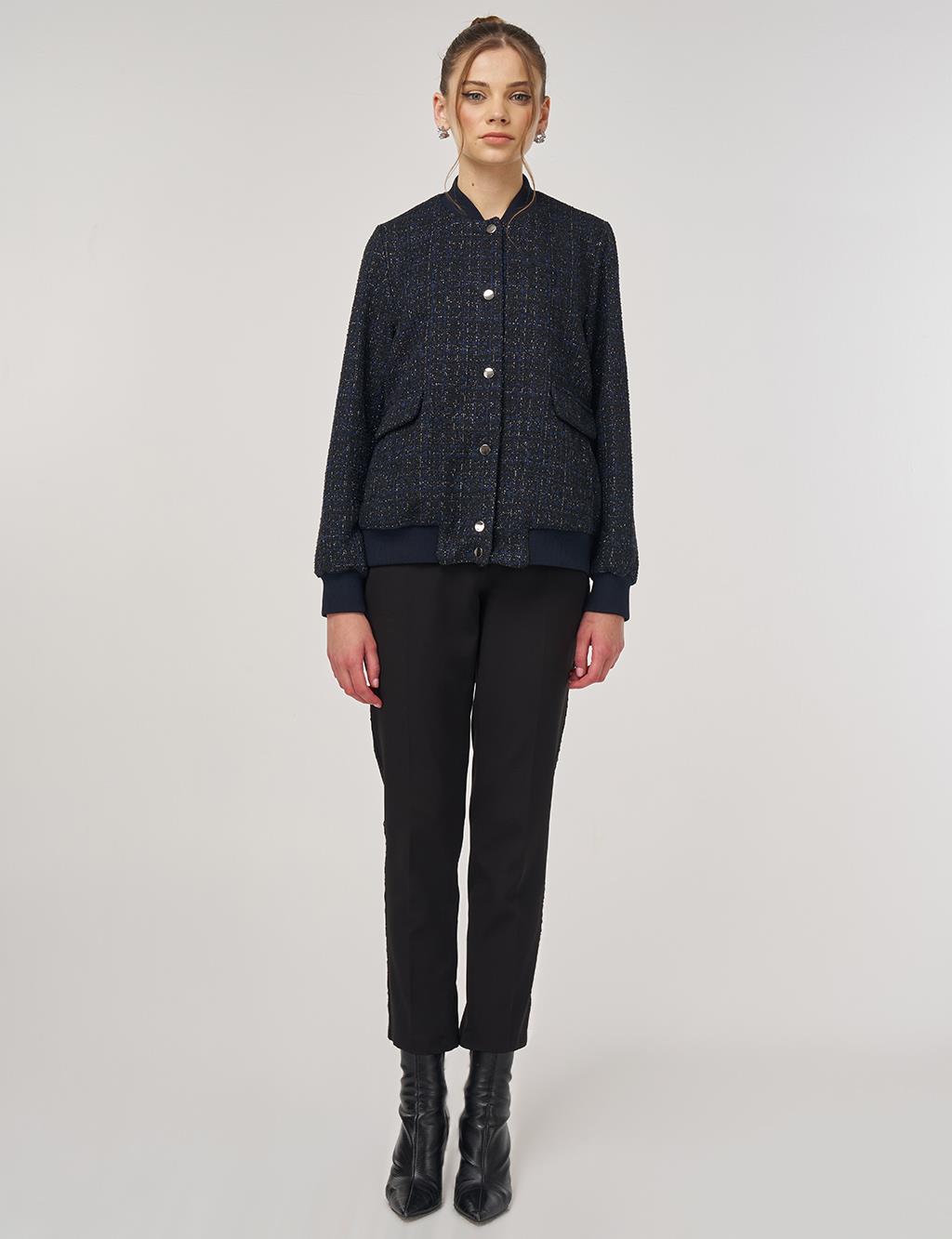 College Collar Tweed Jacket Navy