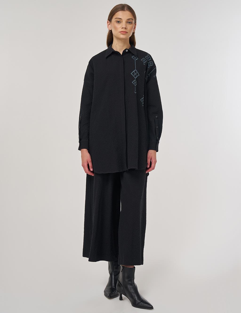 Embroidered Cotton Two-Piece Set Black