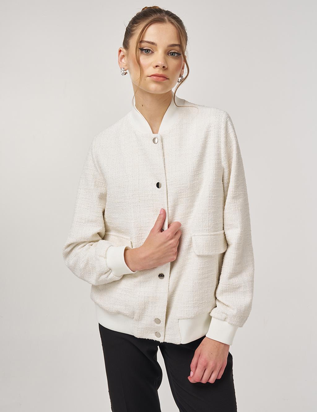 College Collar Bomber Jacket Cream