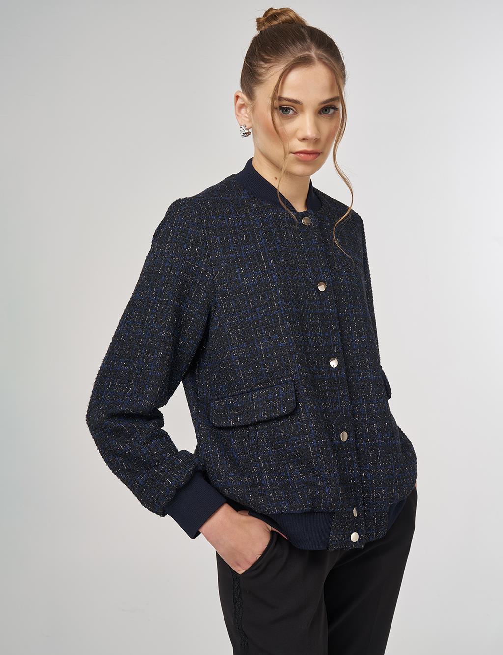 College Collar Tweed Jacket Navy
