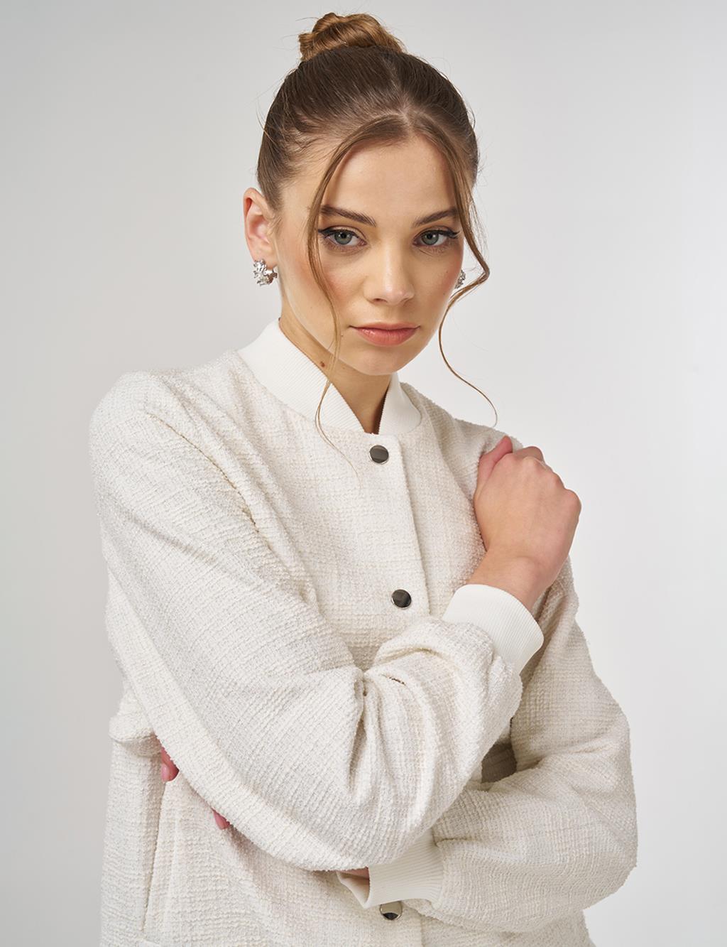College Collar Bomber Jacket Cream