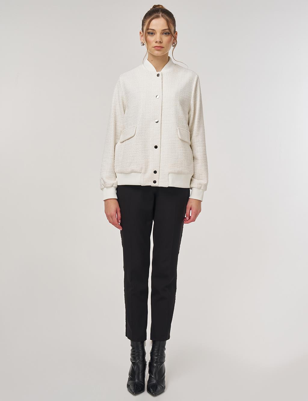 College Collar Bomber Jacket Cream