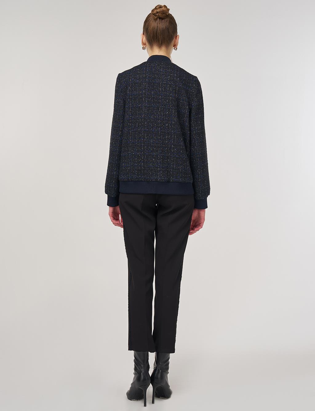 College Collar Tweed Jacket Navy