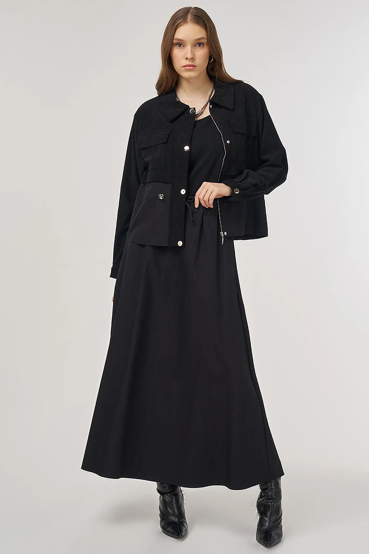 Double-Pocket Skirt Set Black