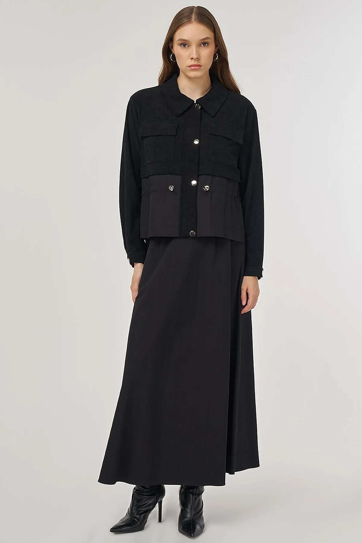 Double-Pocket Skirt Set Black
