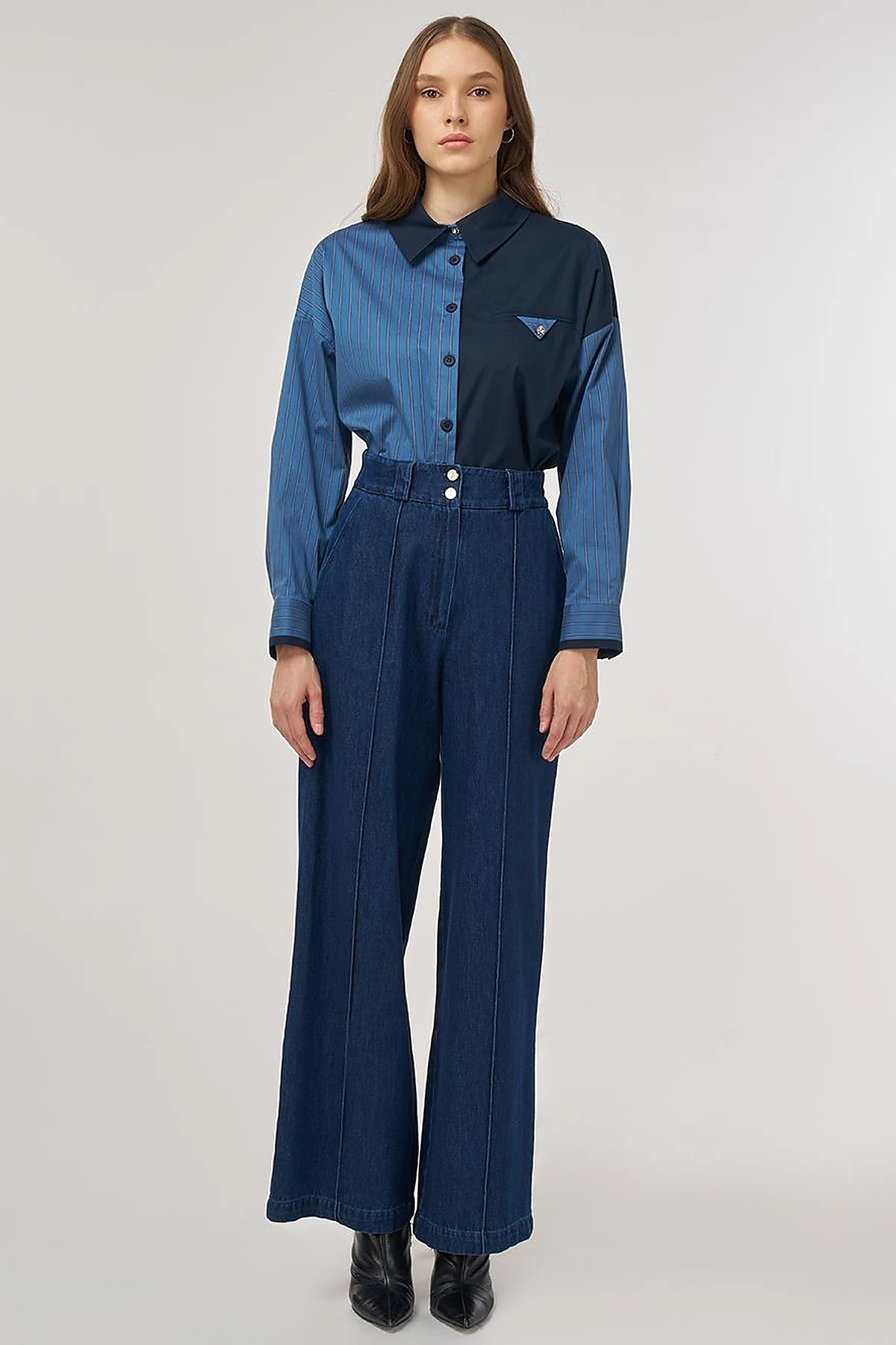 Chima Seam-Stitched Marine Fit Denim Pants Navy