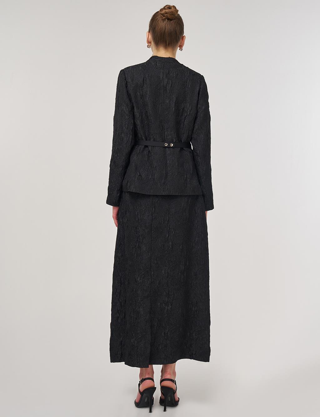 Belted Jacquard Jacket Black 