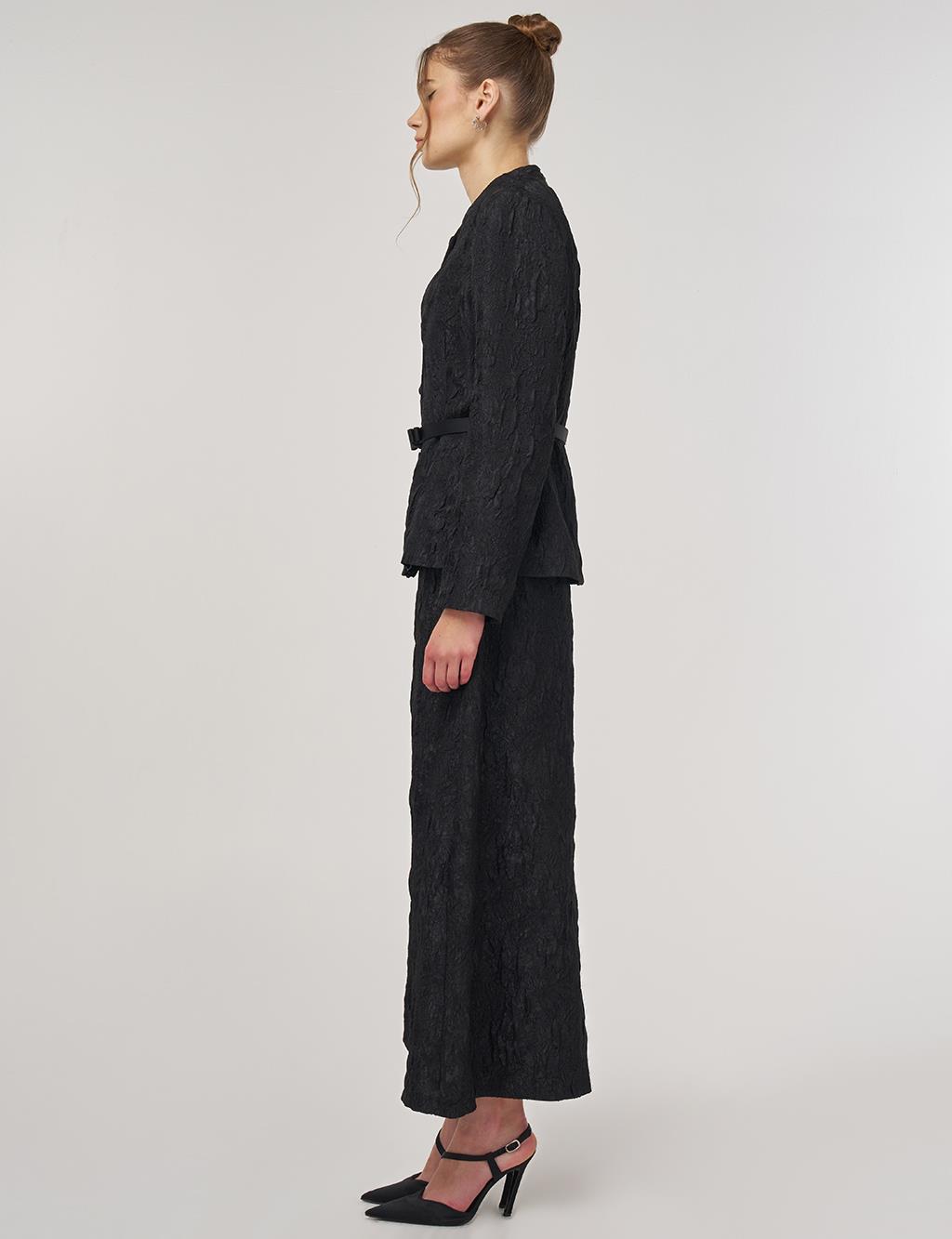 Belted Jacquard Jacket Black 