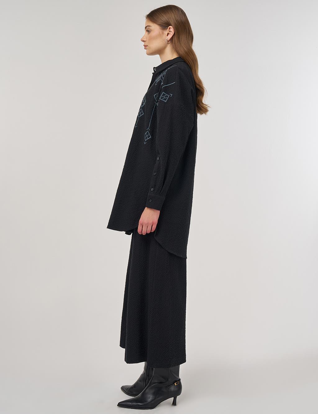 Embroidered Cotton Two-Piece Set Black