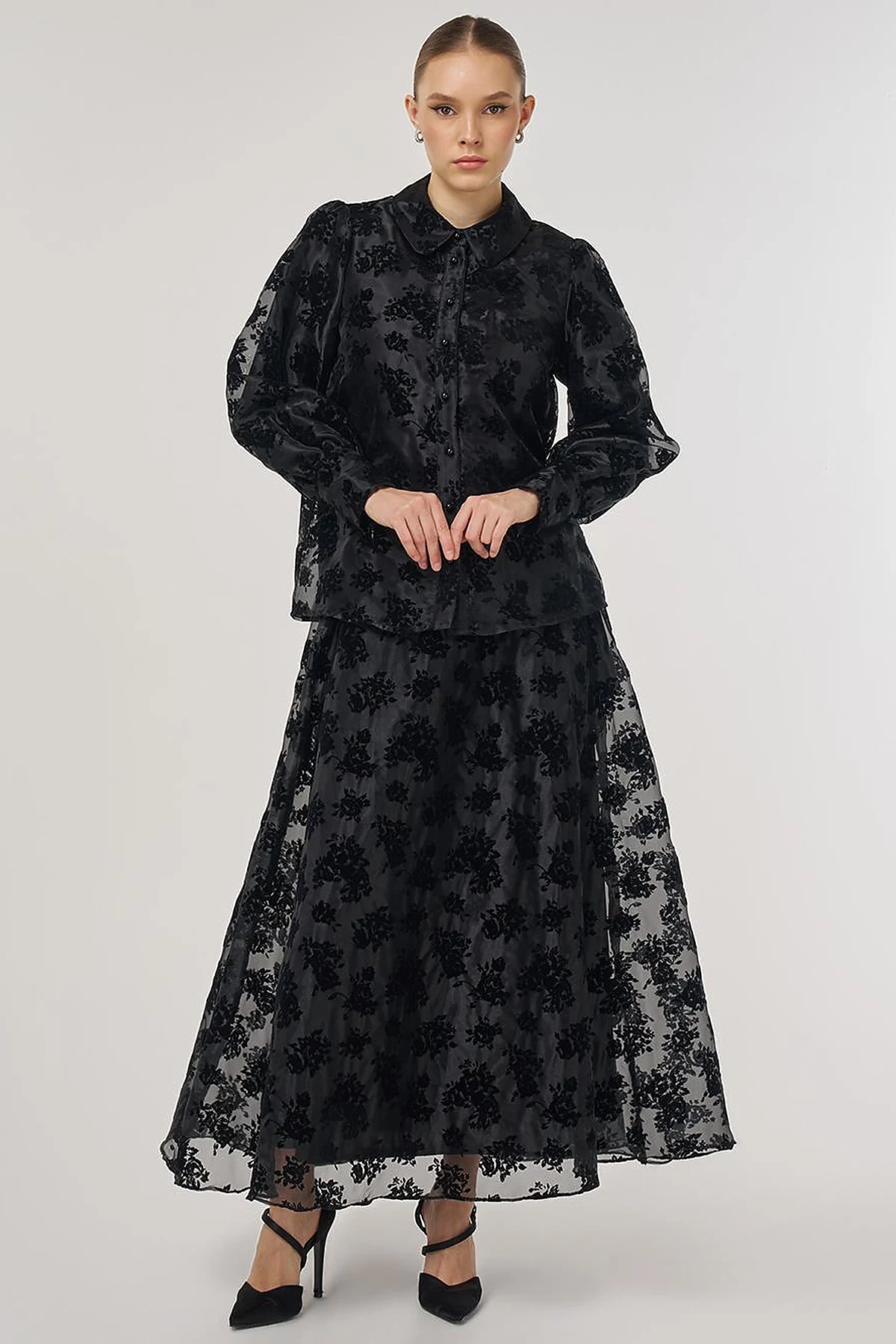Skirted Organza Set - Black
