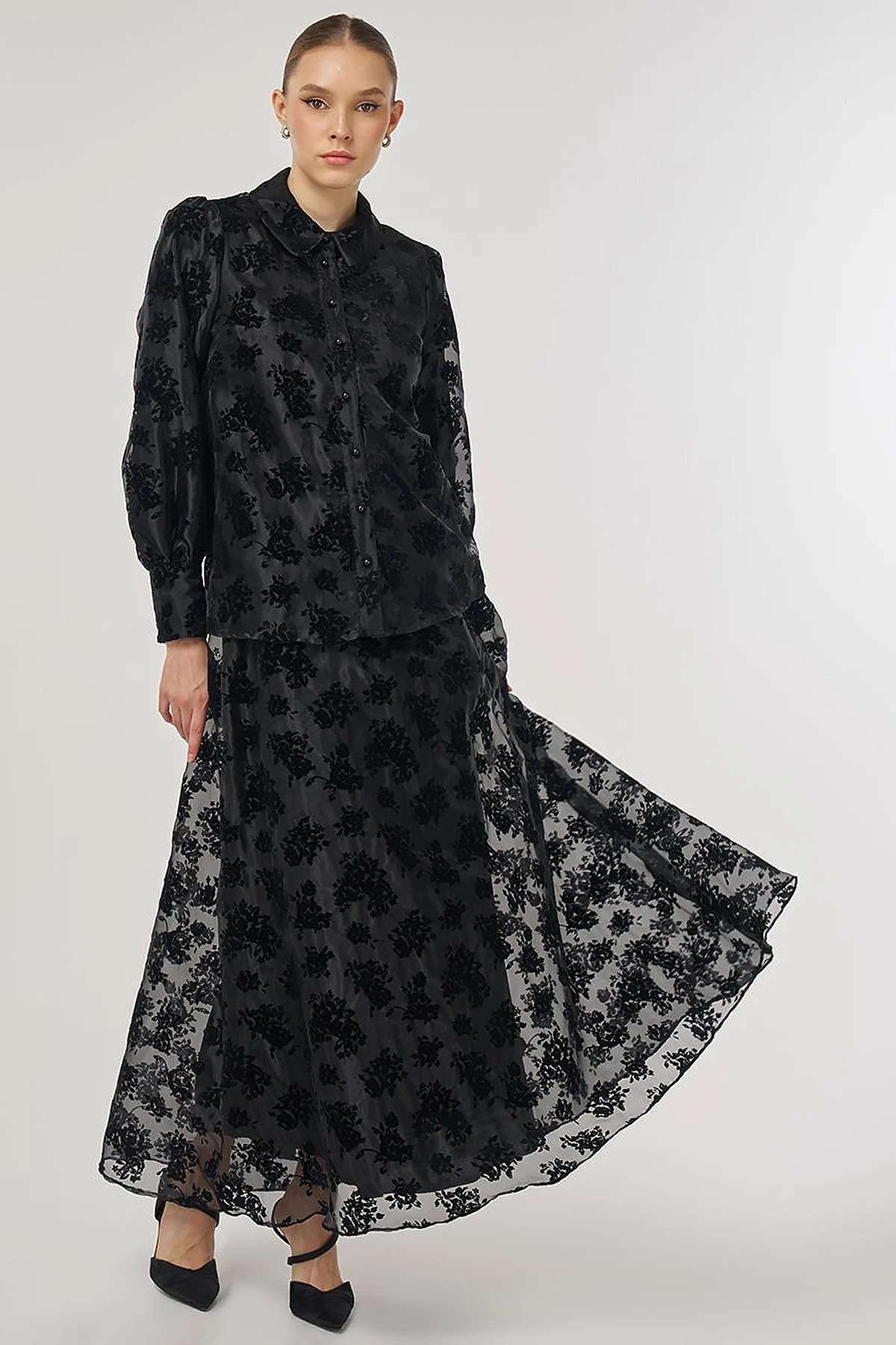 Skirted Organza Set - Black