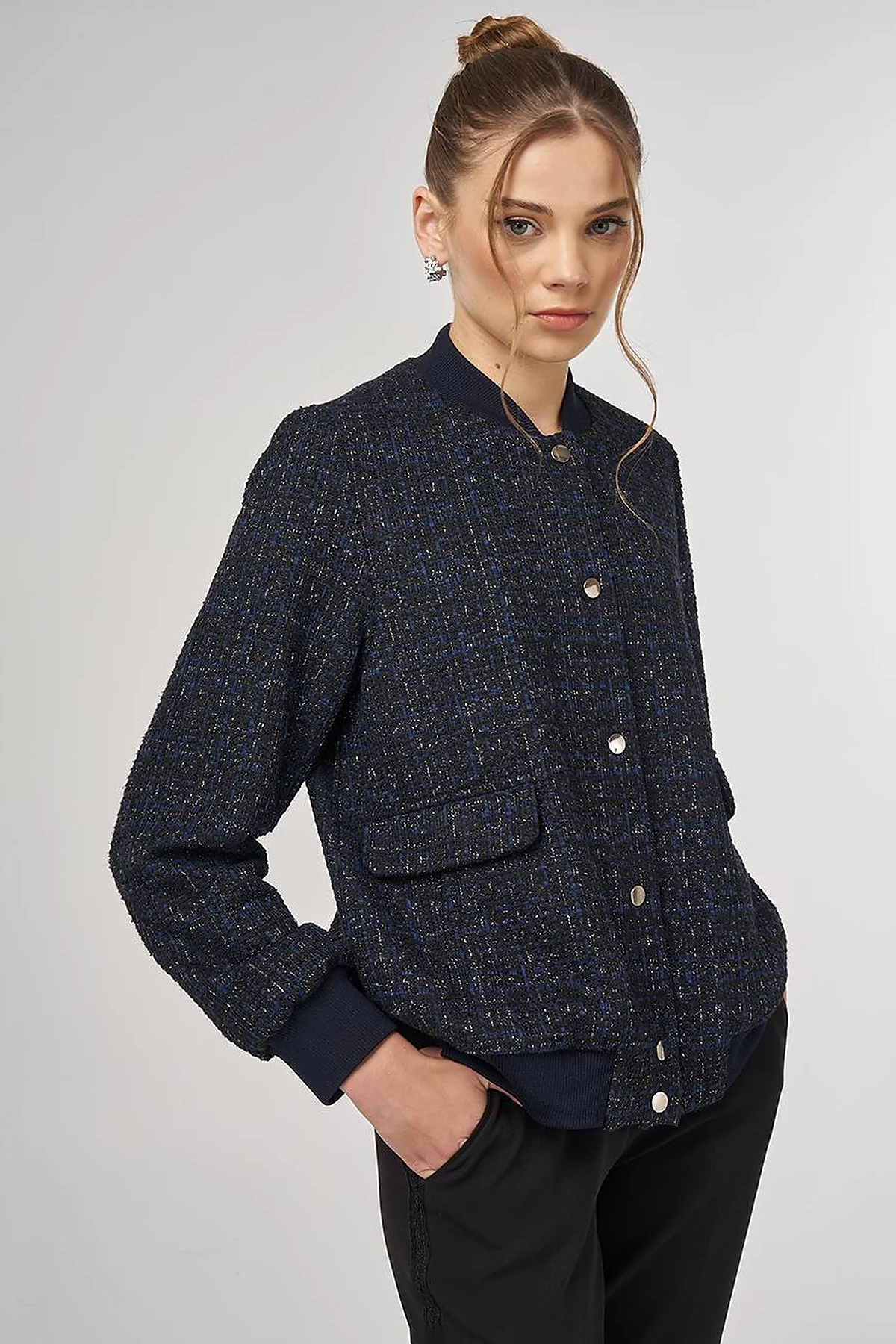 College Collar Tweed Jacket Navy