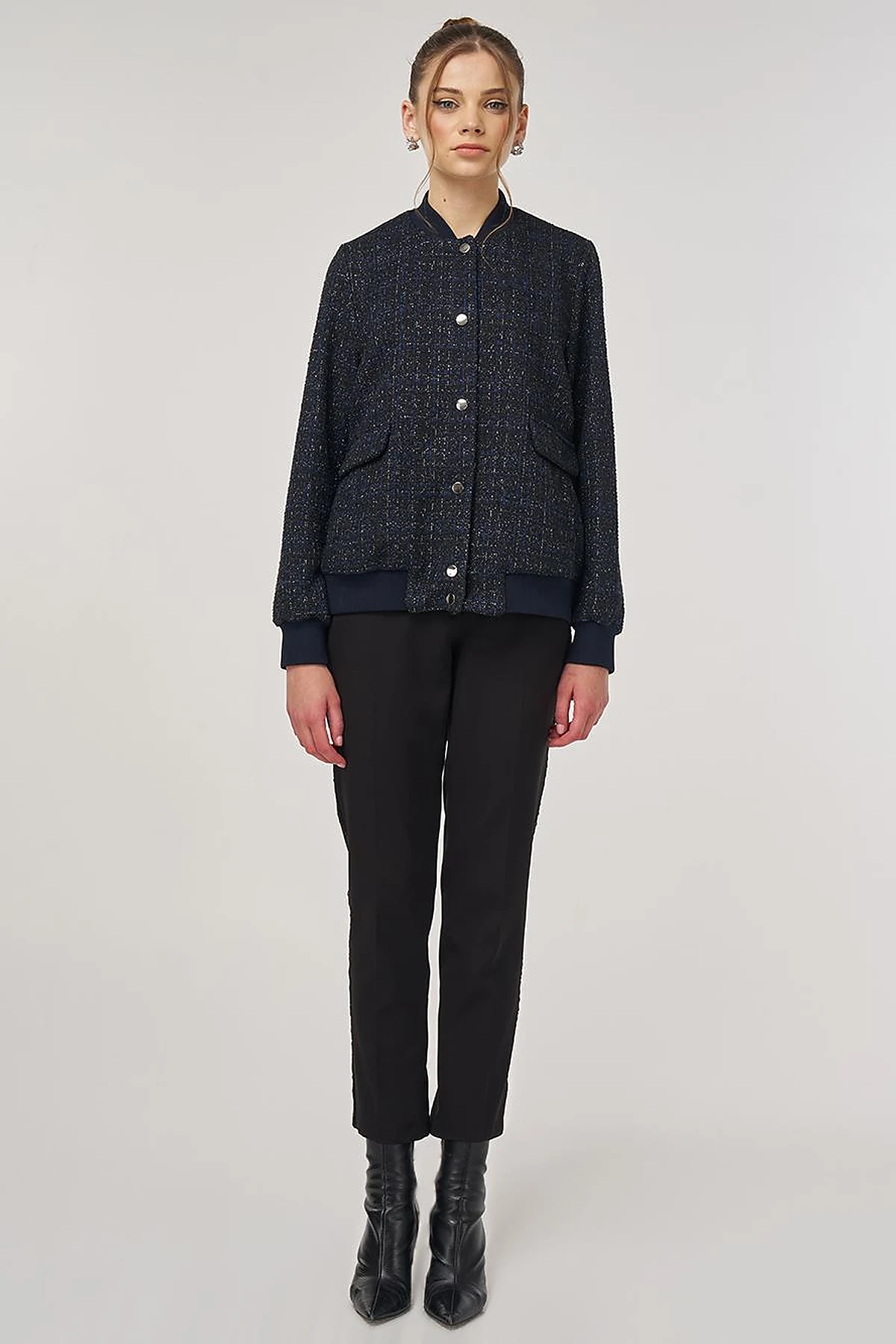 College Collar Tweed Jacket Navy