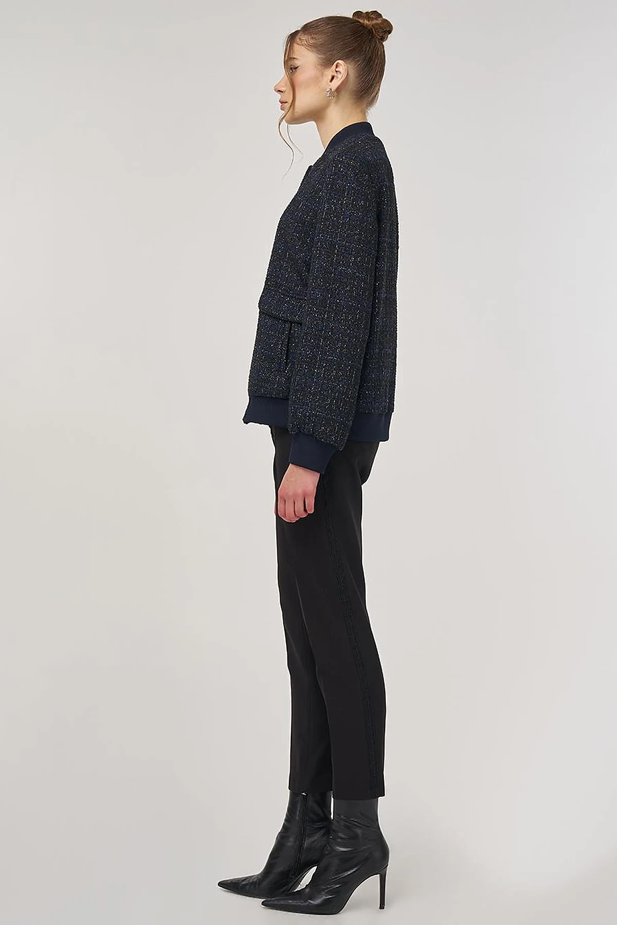 College Collar Tweed Jacket Navy