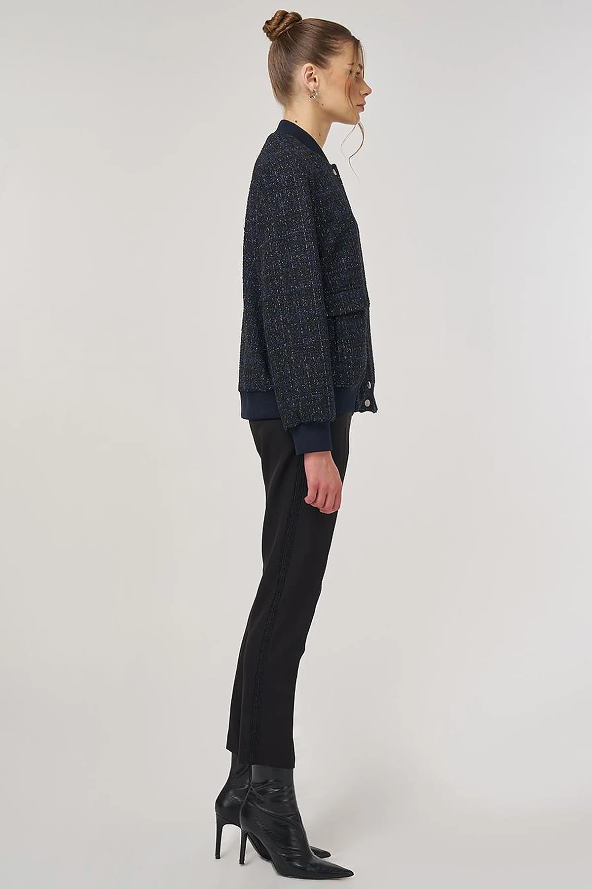 College Collar Tweed Jacket Navy