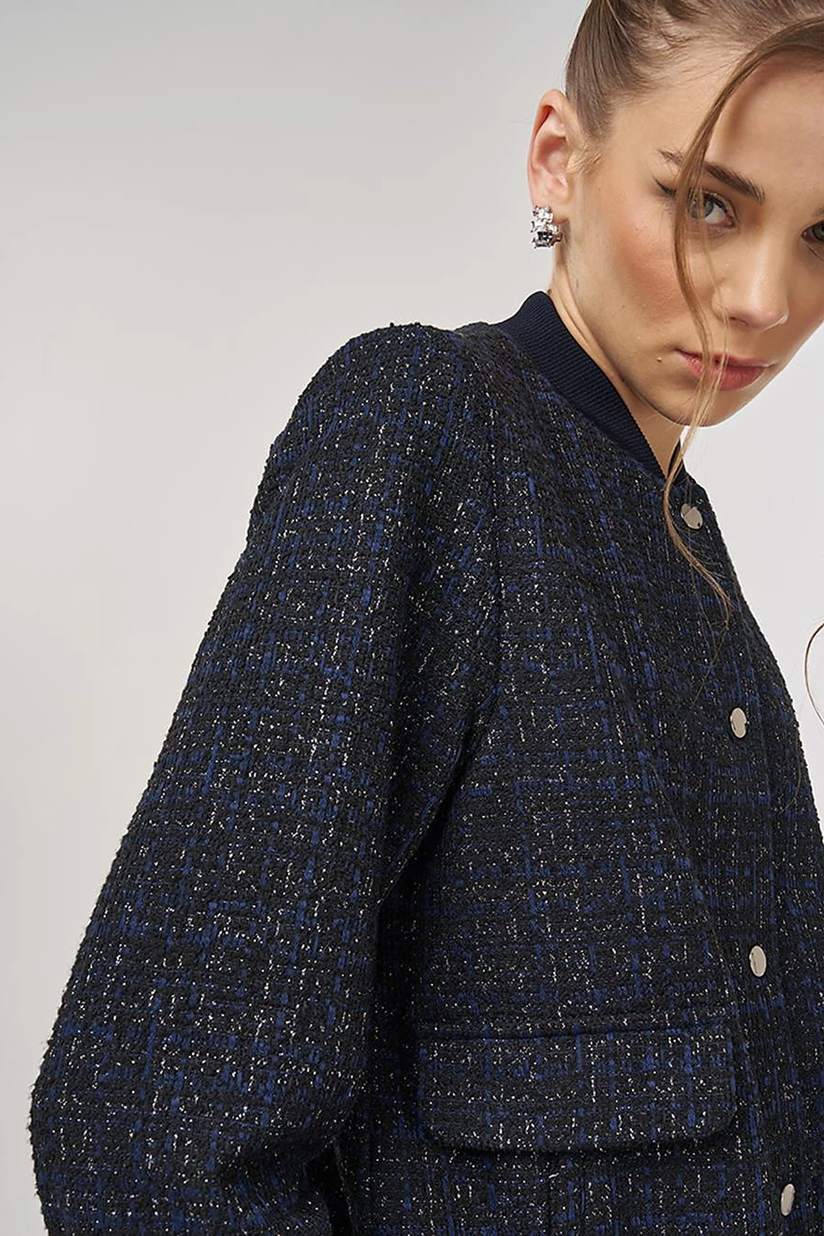 College Collar Tweed Jacket Navy