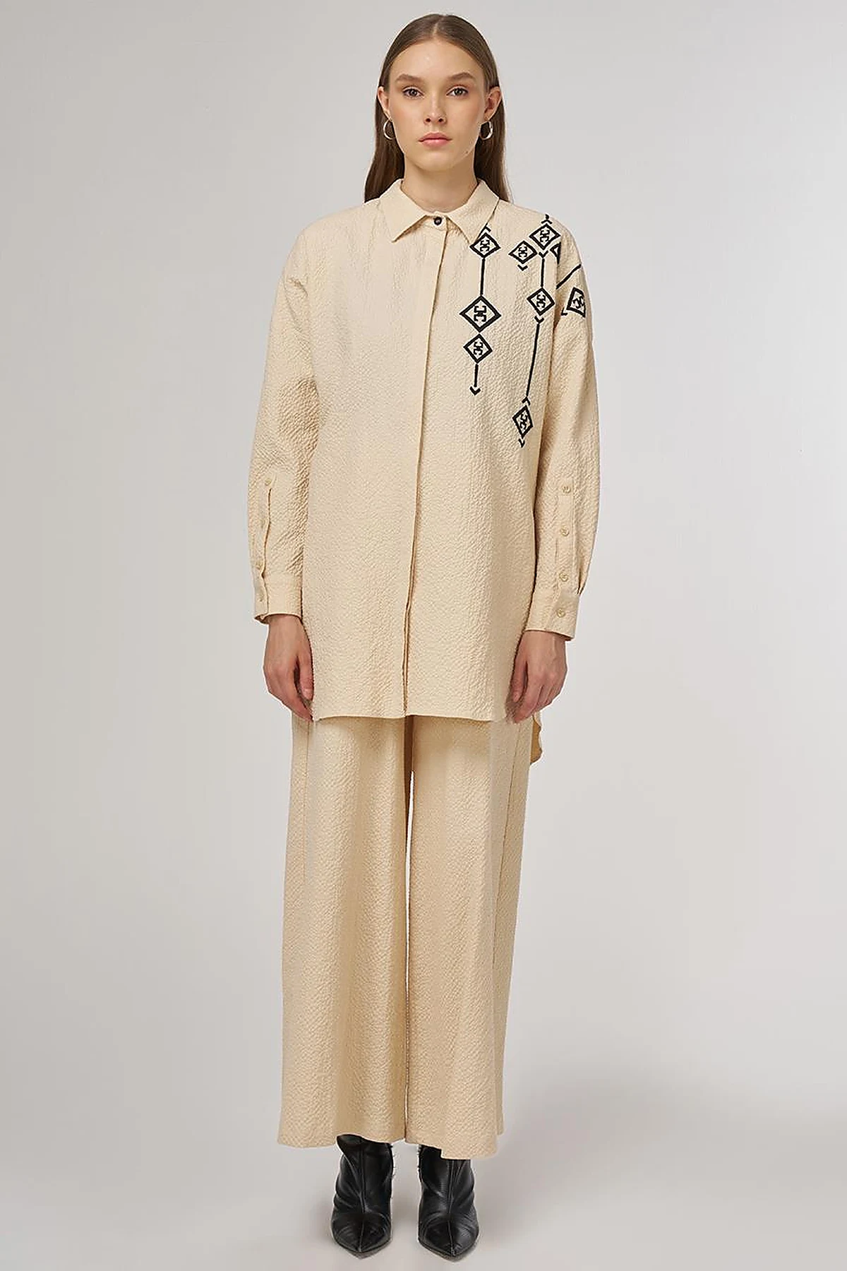 Embroidered Cotton Two-Piece Set Light Yellow