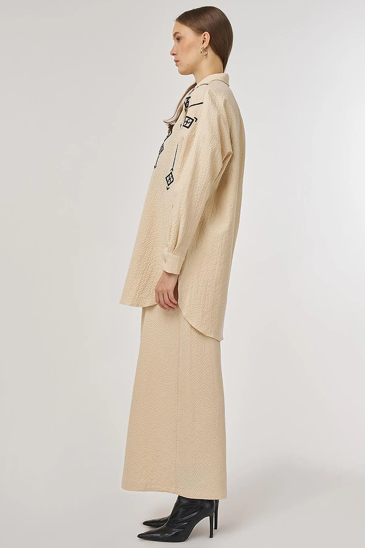 Embroidered Cotton Two-Piece Set Light Yellow