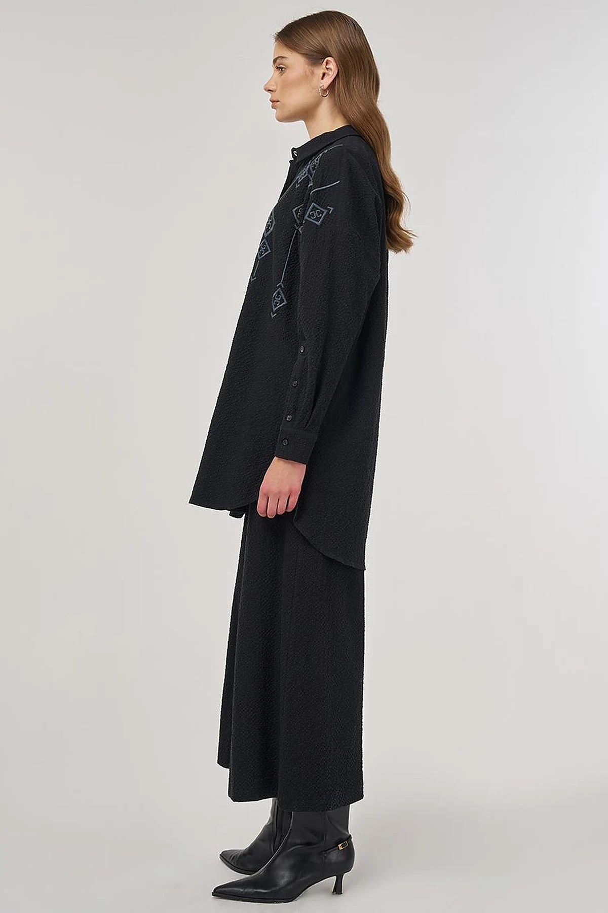 Embroidered Cotton Two-Piece Set Black
