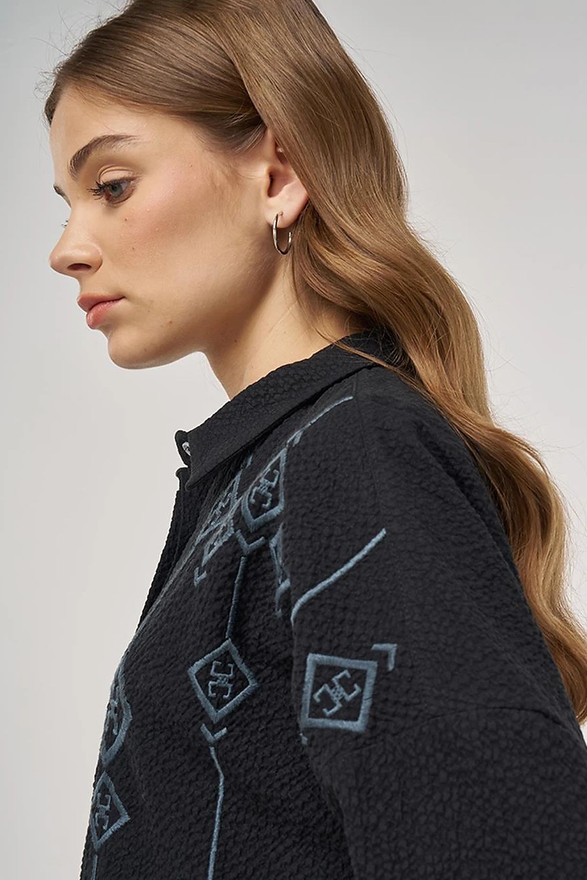Embroidered Cotton Two-Piece Set Black