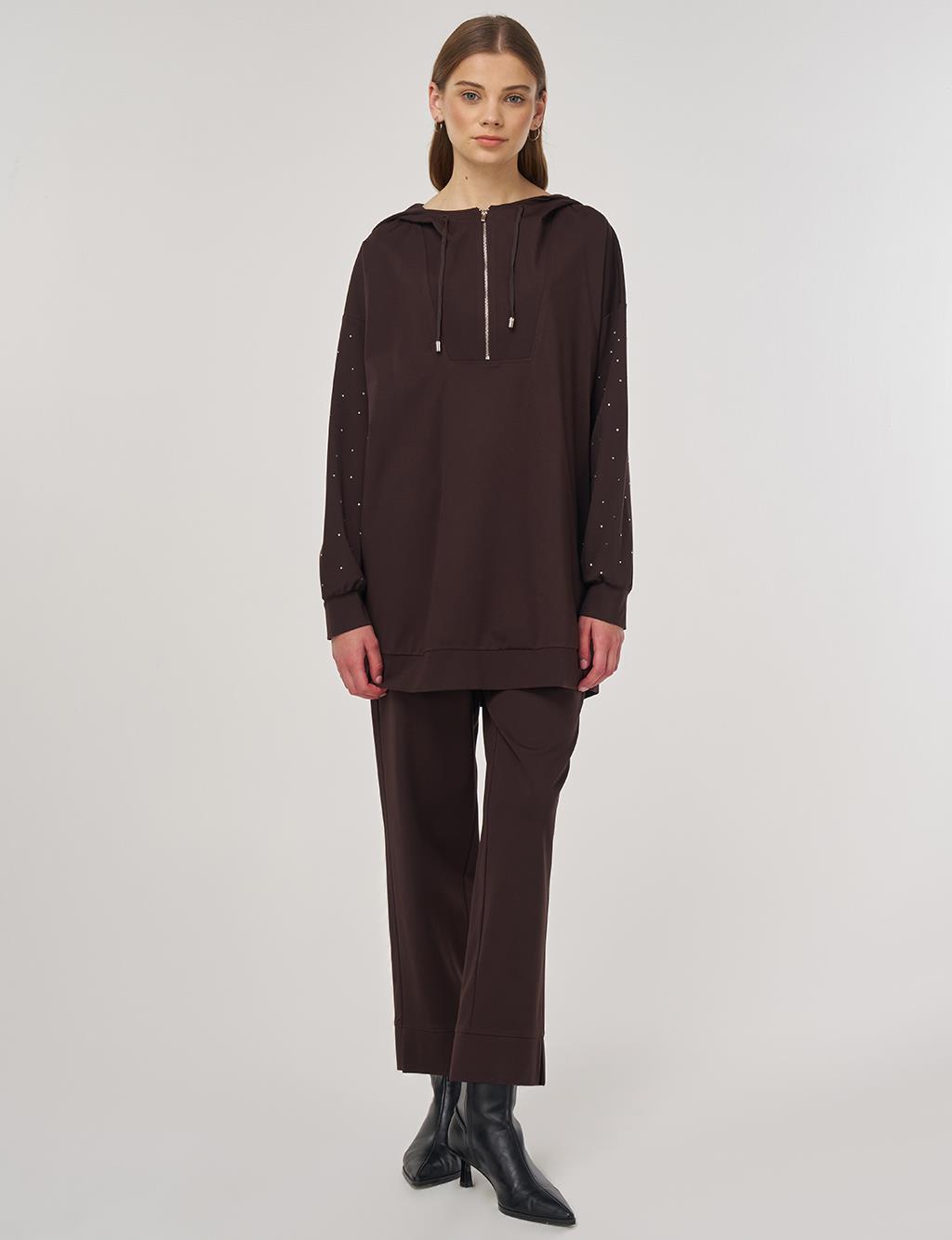 Hotfix Printed Rayon Two-Piece Set Dark Brown