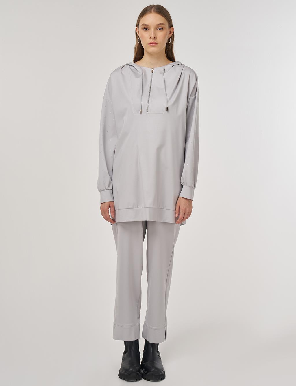 Hotfix Printed Rayon Two-Piece Set Gray