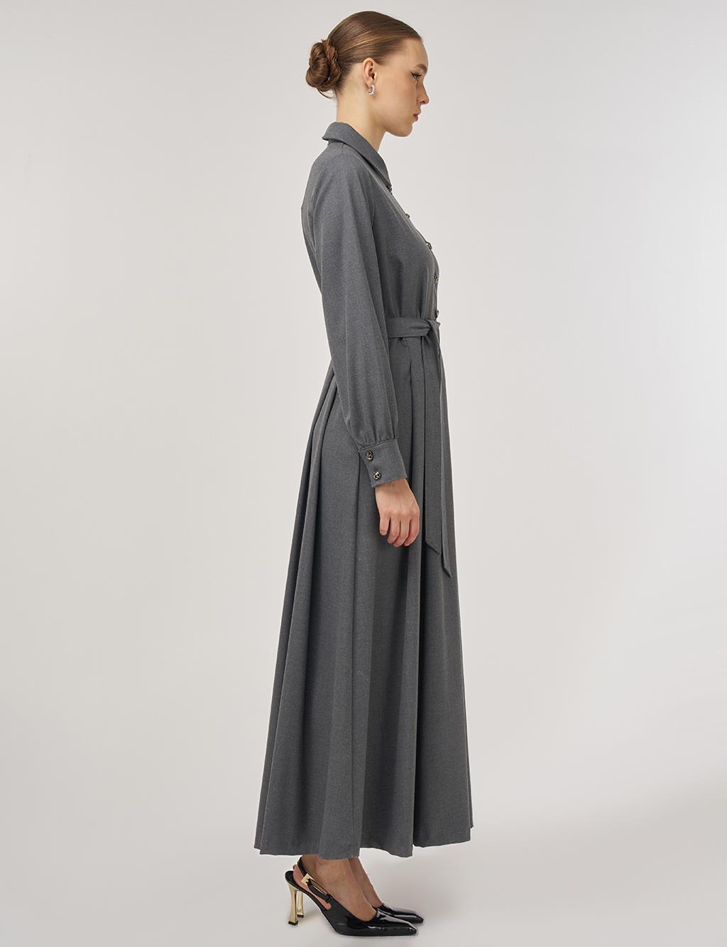 Button Detail Viscose Dress Gray