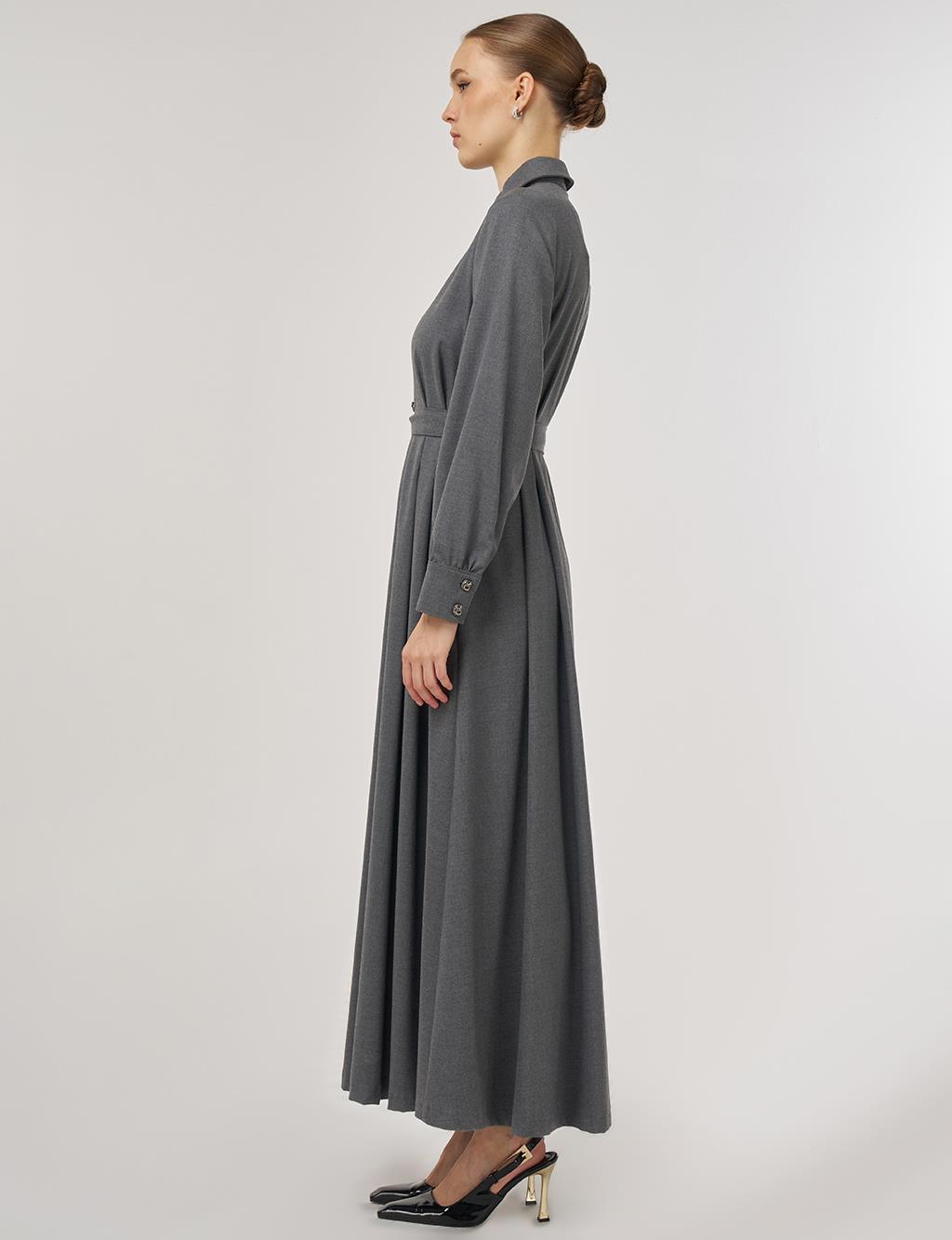 Button Detail Viscose Dress Gray