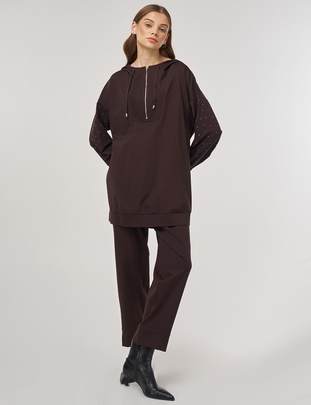 Hotfix Printed Rayon Two-Piece Set Dark Brown
