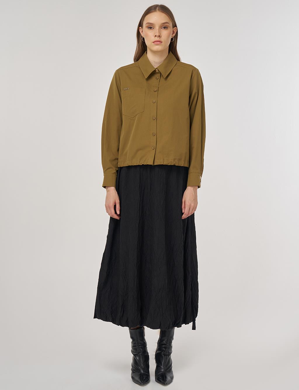 100% Cotton Single-Pocket Blouse Dark Olive