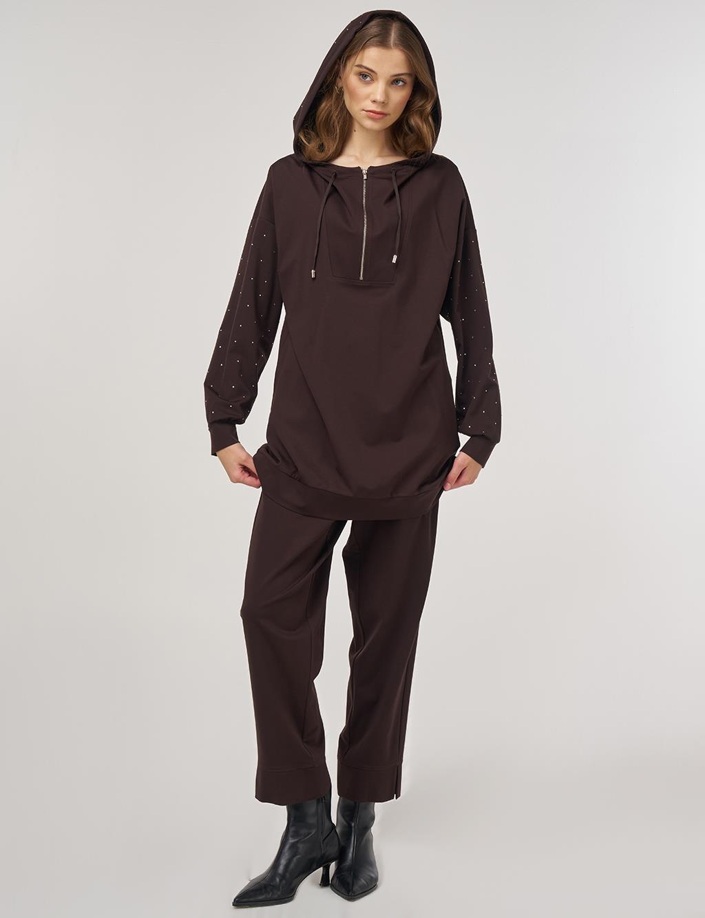 Hotfix Printed Rayon Two-Piece Set Dark Brown