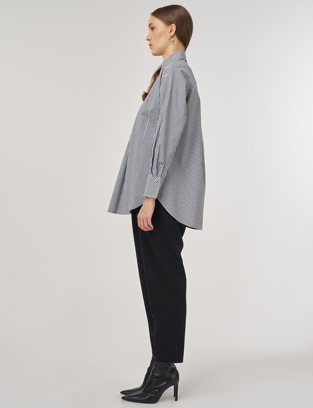 Çizgi Desen Pamuklu Tunik Lacivert 