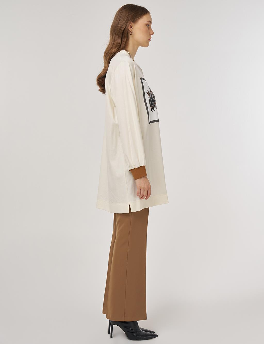 Graphic Printed Rayon Sweatshirt Ecru