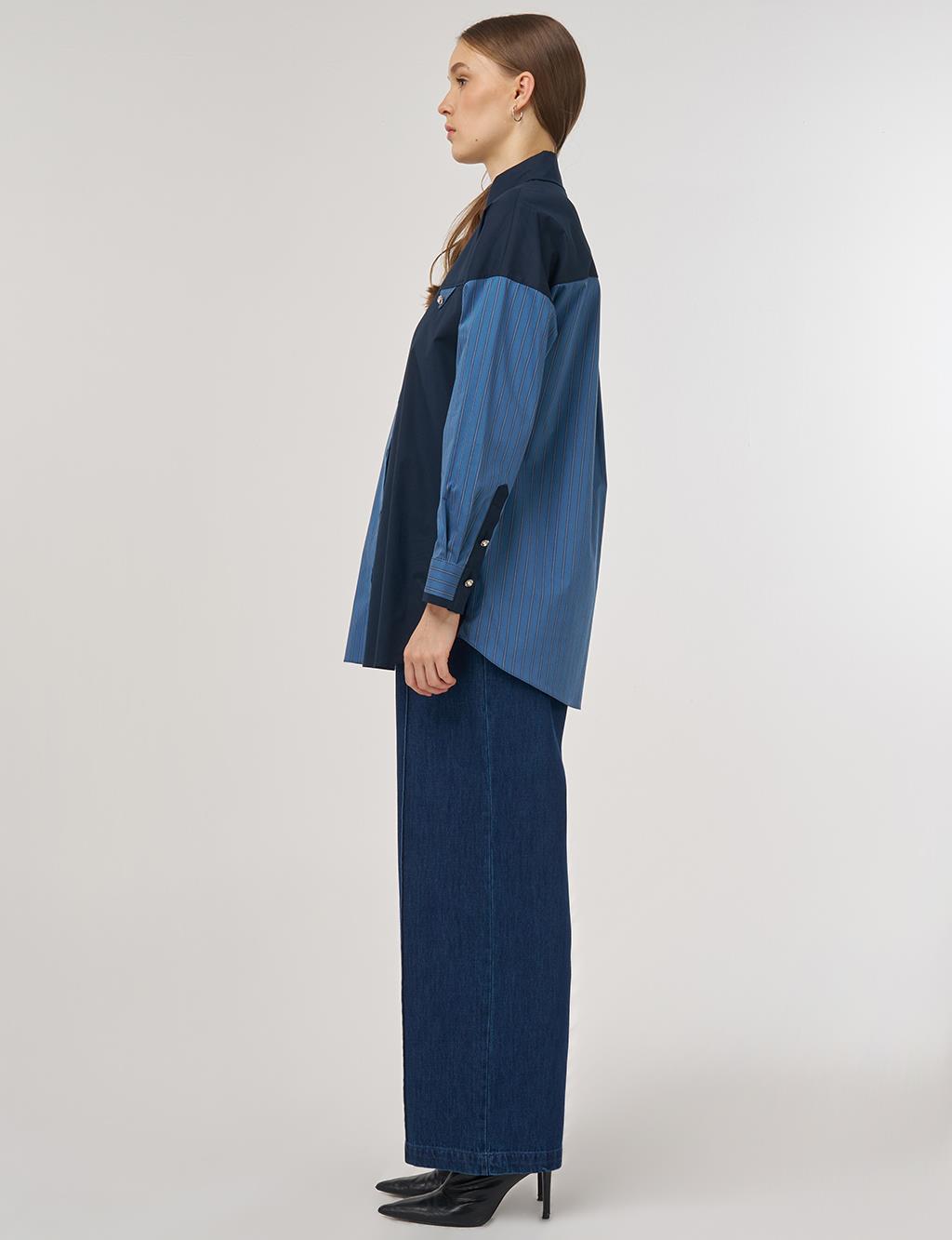 Color Block Cotton Tunic Indigo