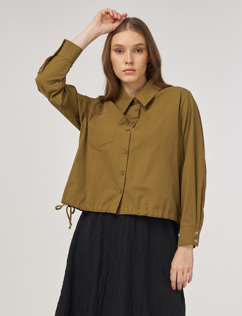 100% Cotton Single-Pocket Blouse Dark Olive