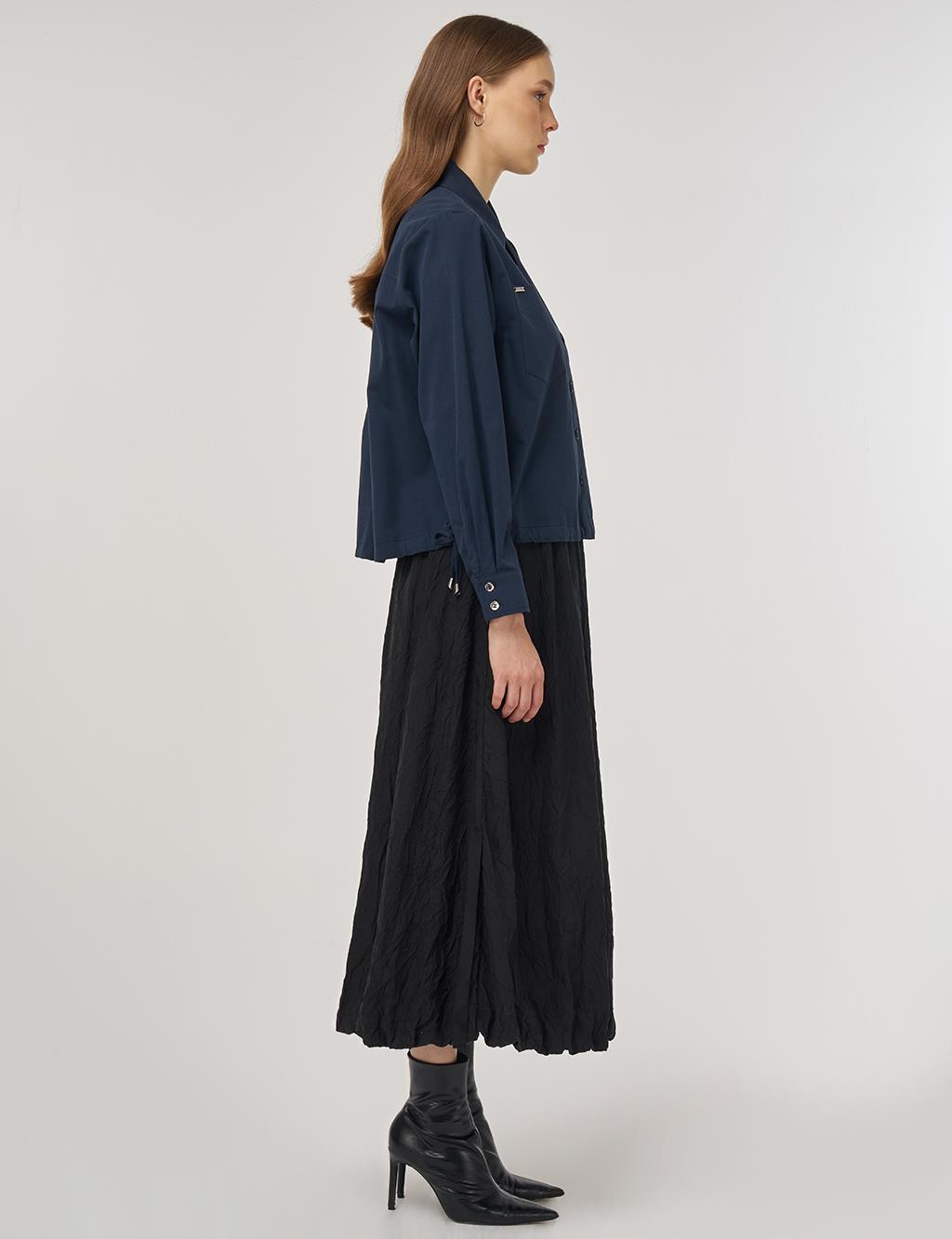 100% Cotton Single-Pocket Blouse Dark Navy 