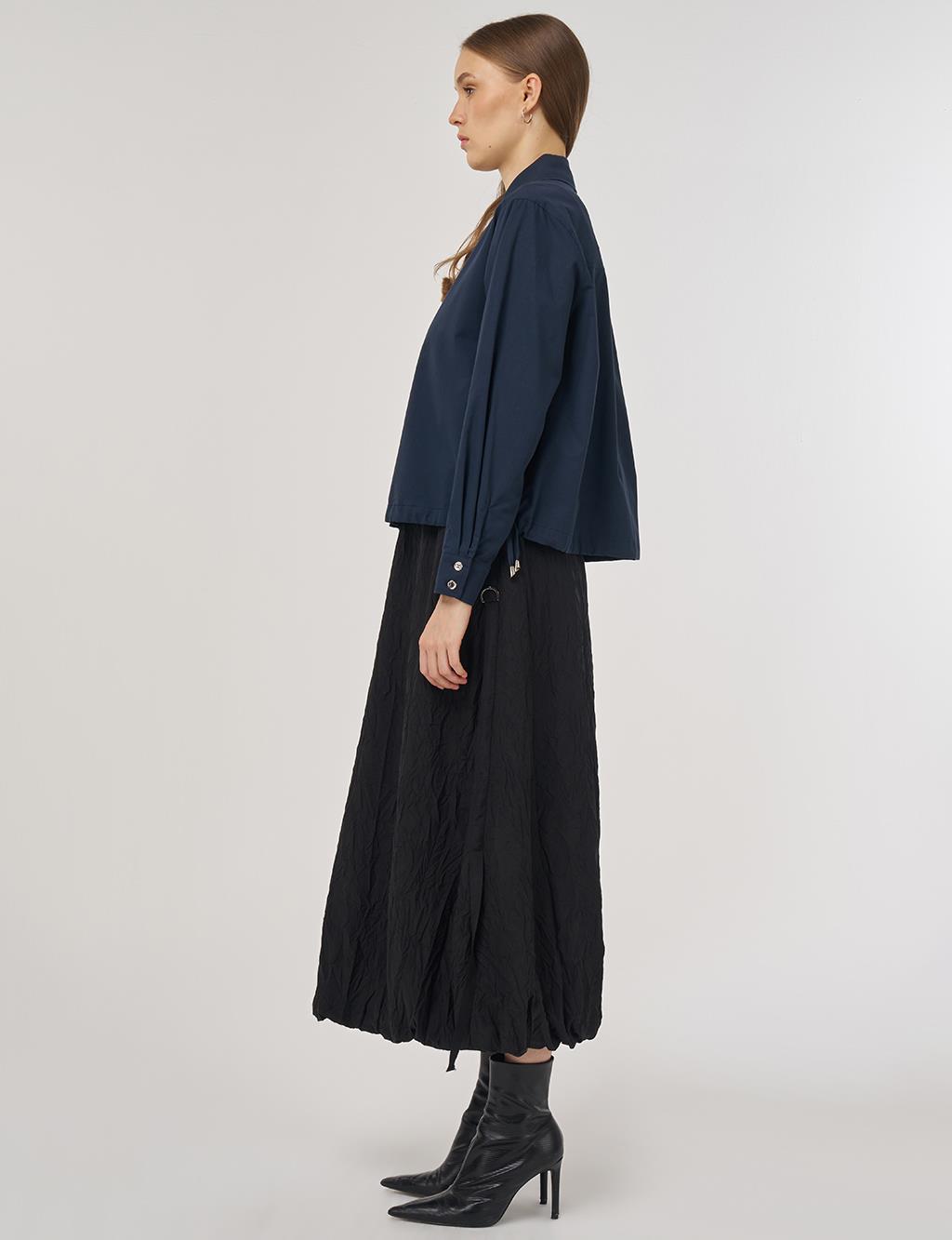 100% Cotton Single-Pocket Blouse Dark Navy 