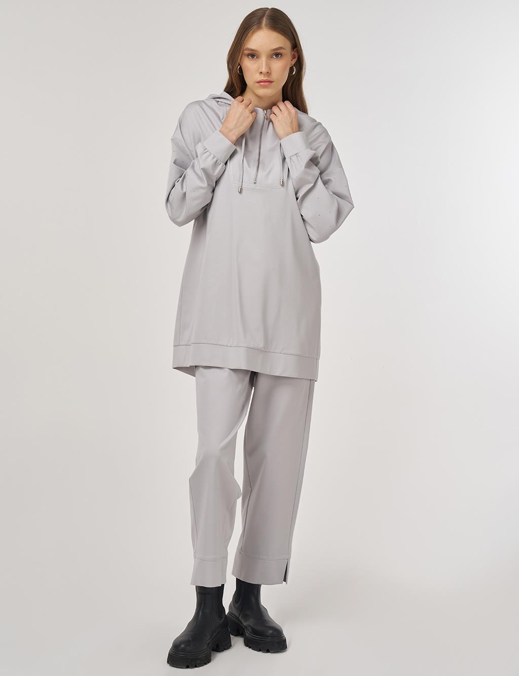 Hotfix Printed Rayon Two-Piece Set Gray