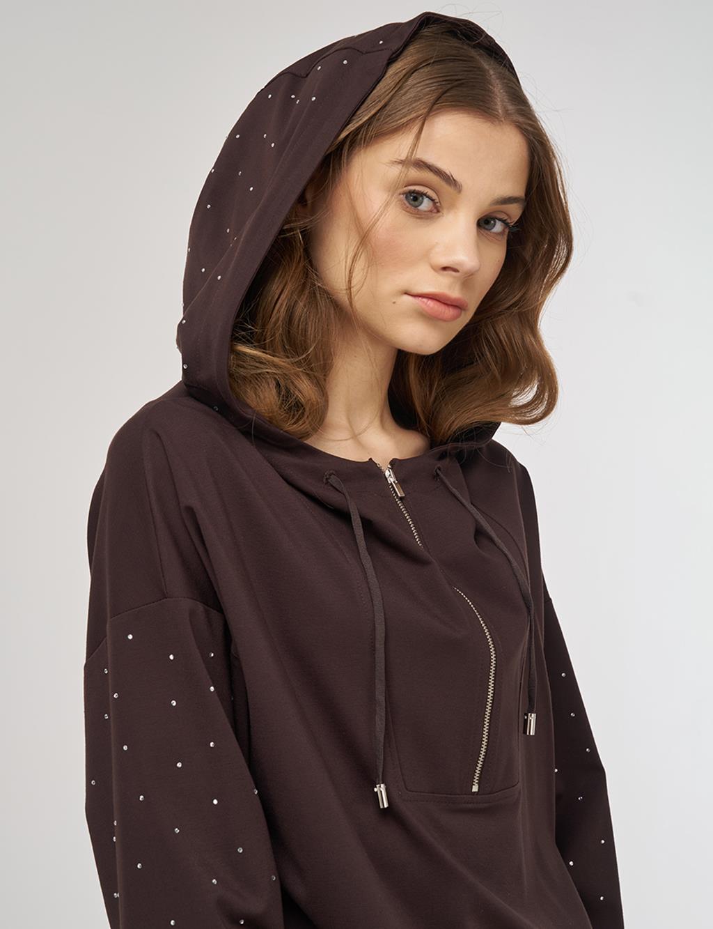 Hotfix Printed Rayon Two-Piece Set Dark Brown