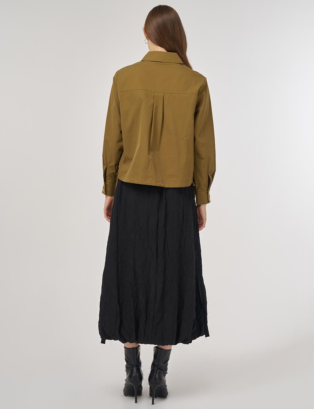 100% Cotton Single-Pocket Blouse Dark Olive