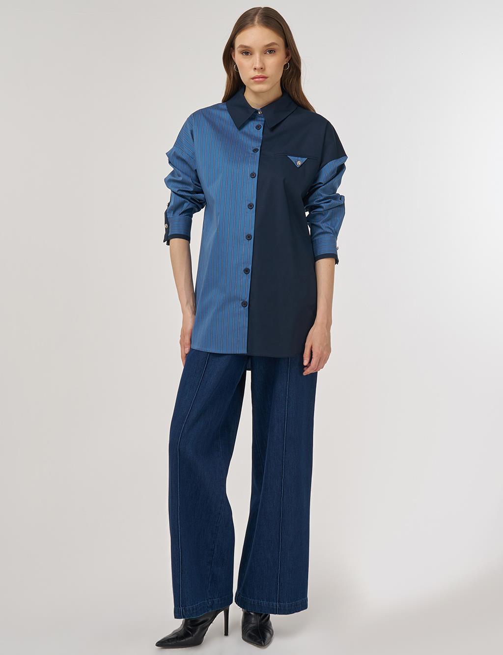 Color Block Cotton Tunic Indigo