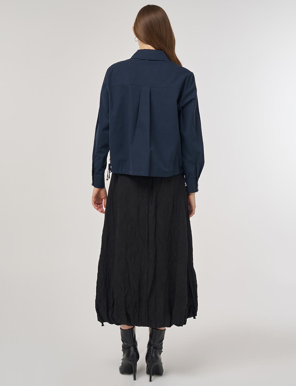 100% Cotton Single-Pocket Blouse Dark Navy 
