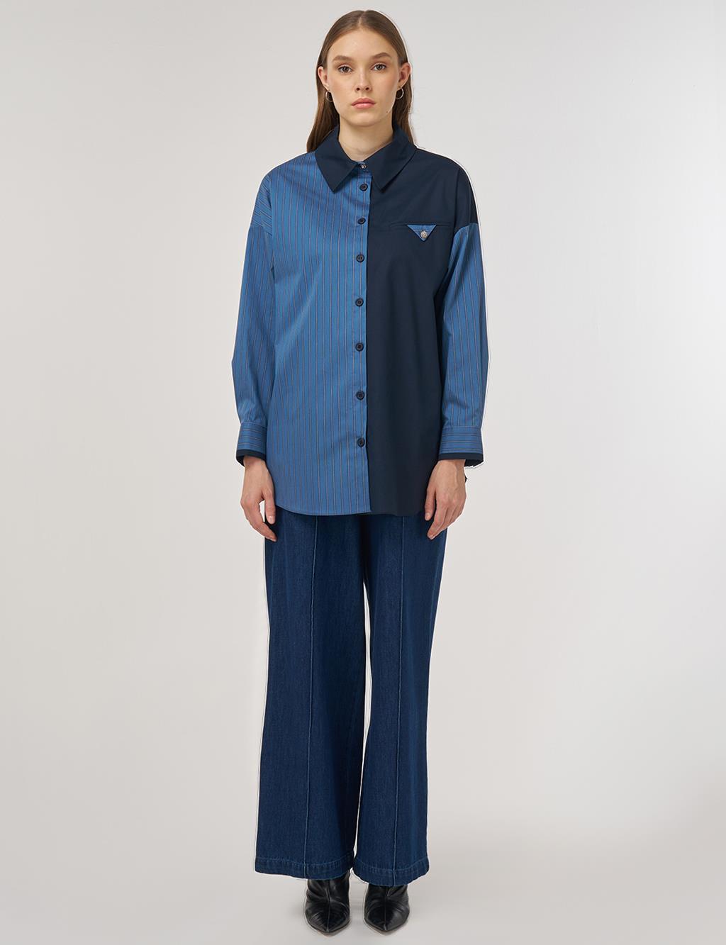 Color Block Cotton Tunic Indigo