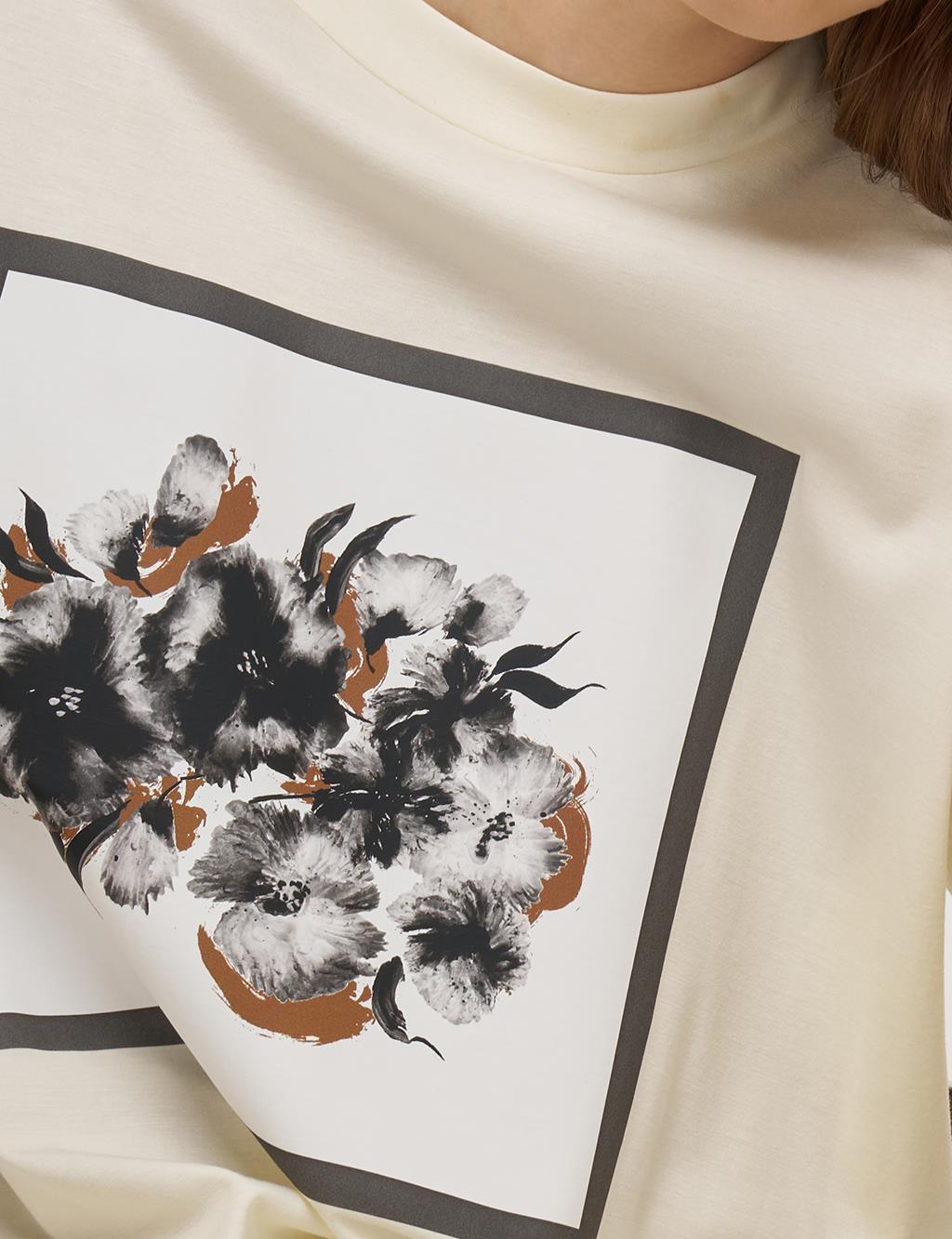 Graphic Printed Rayon Sweatshirt Ecru