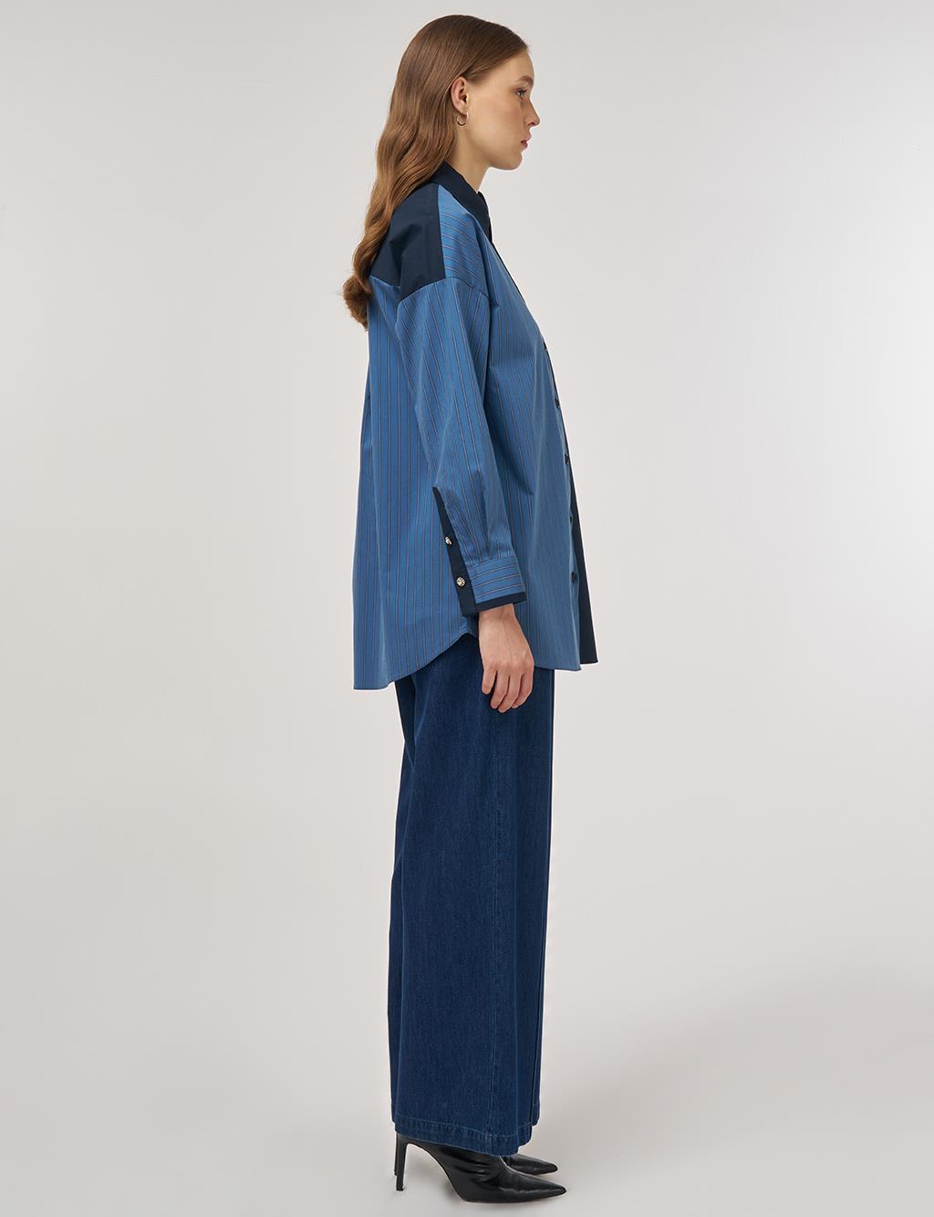 Color Block Cotton Tunic Indigo