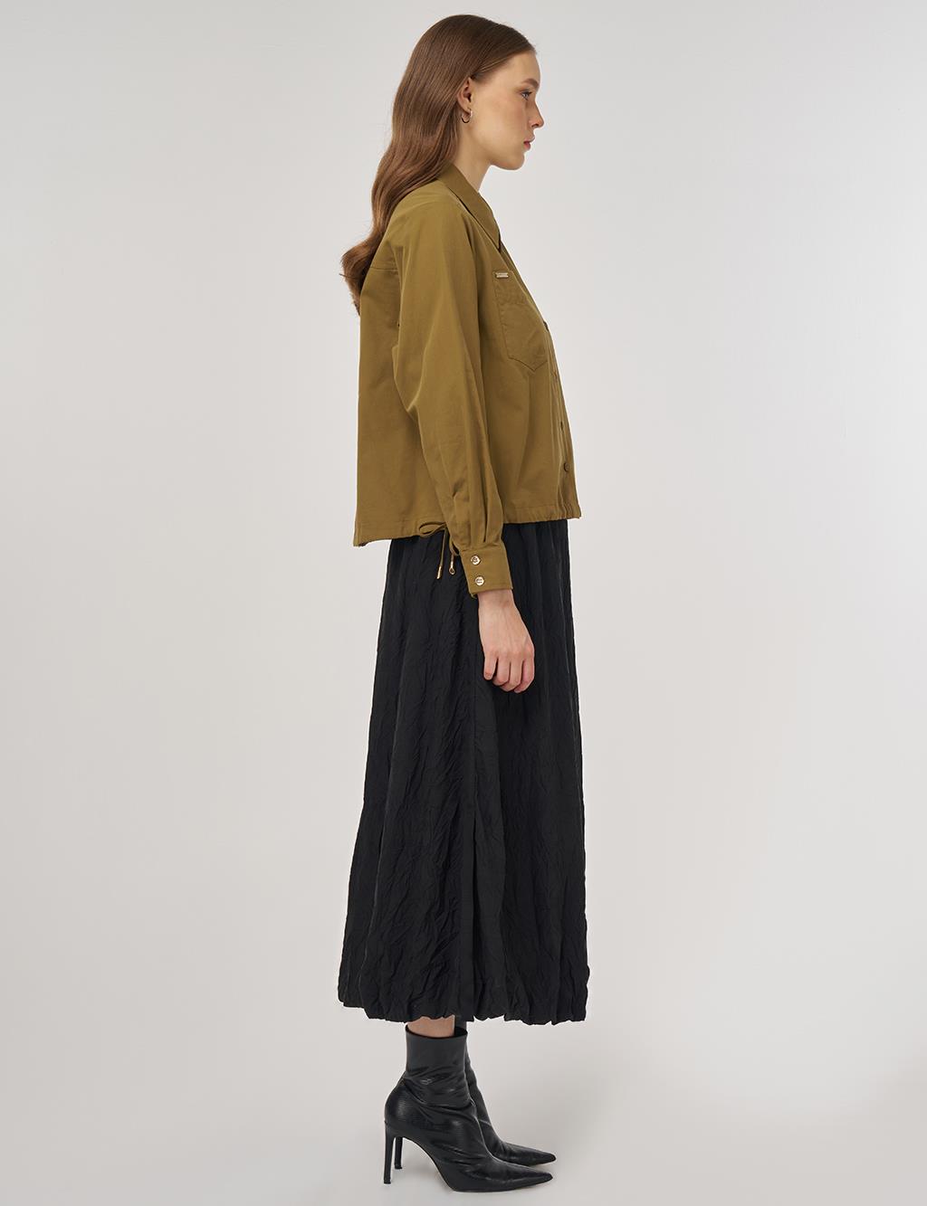 100% Cotton Single-Pocket Blouse Dark Olive