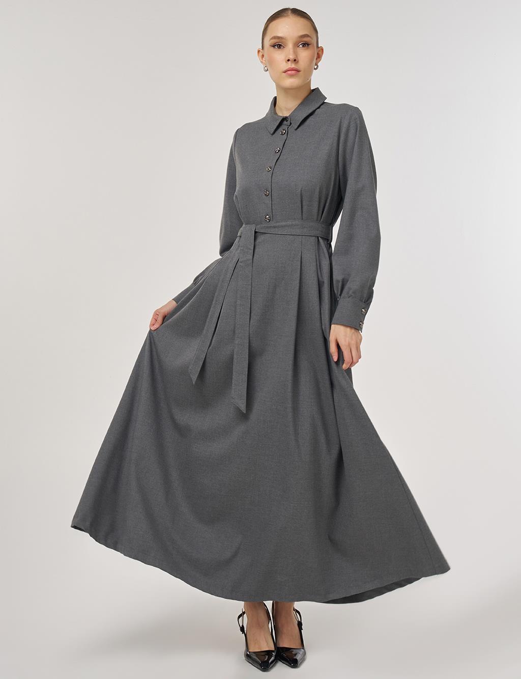 Button Detail Viscose Dress Gray